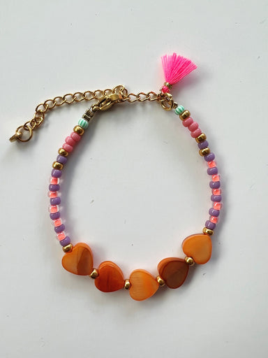 Bymelo Bymelo Bracelet - Orange Hearts - Pearls & Swines