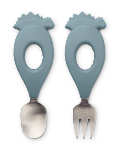 Liewood Liewood Stanley Baby Cutlery Set - Dino/Whale Blue - Pearls & Swines