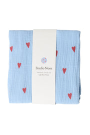 Pearls and Swines Studio Noos - Swaddle Large - Light Blue Hearts - Pearls & Swines
