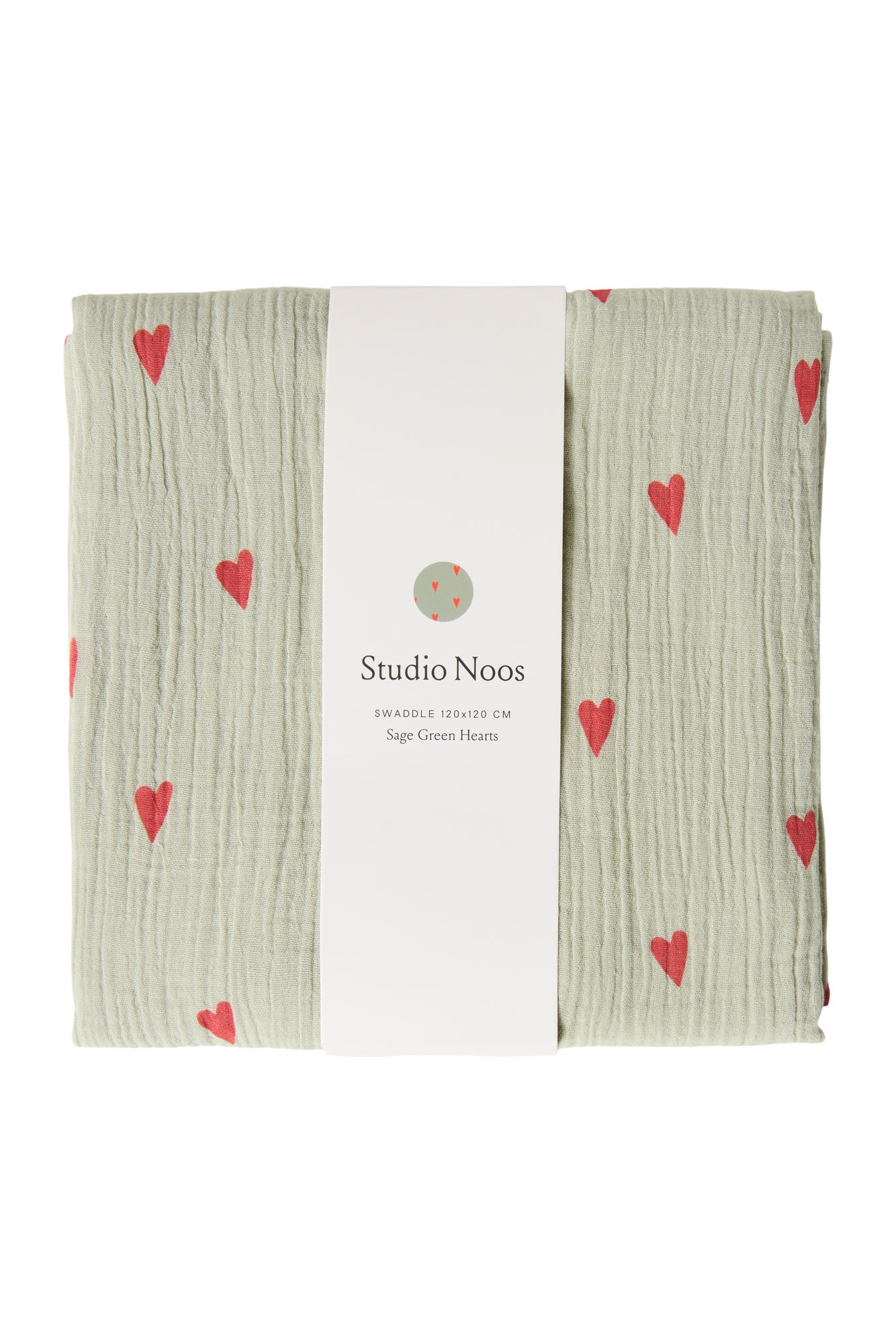 Pearls and Swines Studio Noos - Swaddle Large - Sage Green Hearts - Pearls & Swines