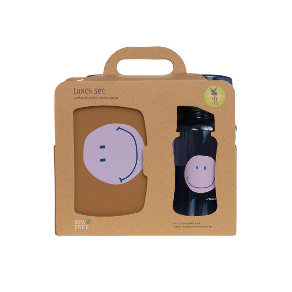 Lässig Lässig Lunch Set (Lunchbox & Drinking Bottle) - Little Gang, Smile caramel - Pearls & Swines