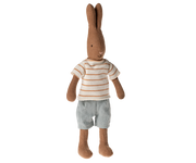 Maileg Maileg - Rabbit Size 1 - Chocolate brown - Striped blouse and shorts - Pearls & Swines