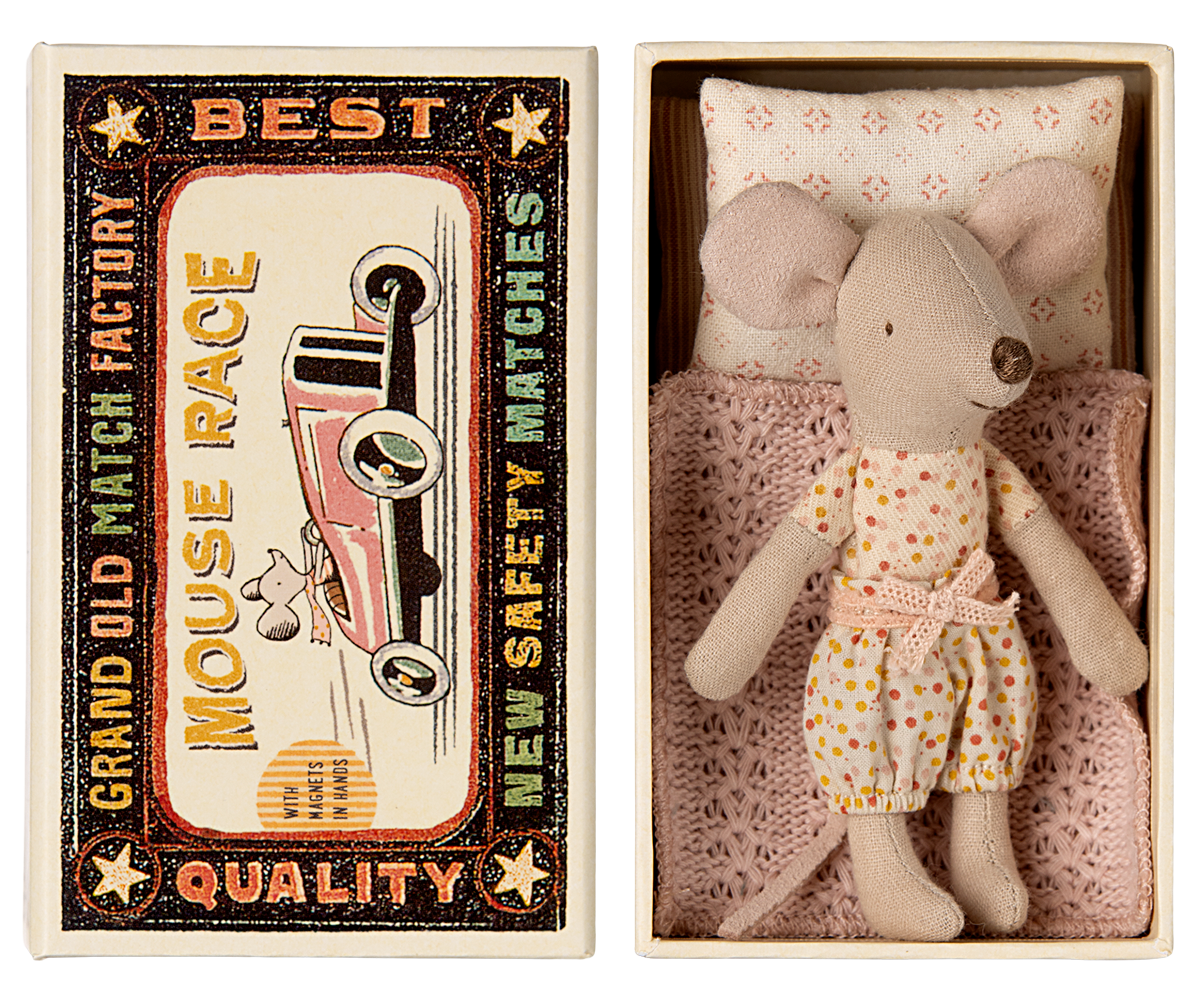 Maileg Maileg - Little Sister Mouse in Matchbox - Pearls & Swines