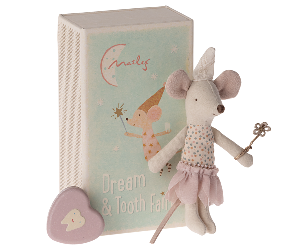 Maileg Maileg - Tooth Fairy Mouse - Little Sister in Matchbox - Pearls & Swines