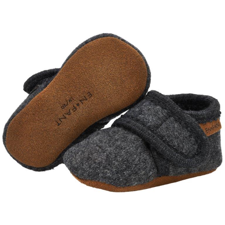 Enfant Enfant - Baby Wool Slippers - Dark Grey Melange - Pearls & Swines