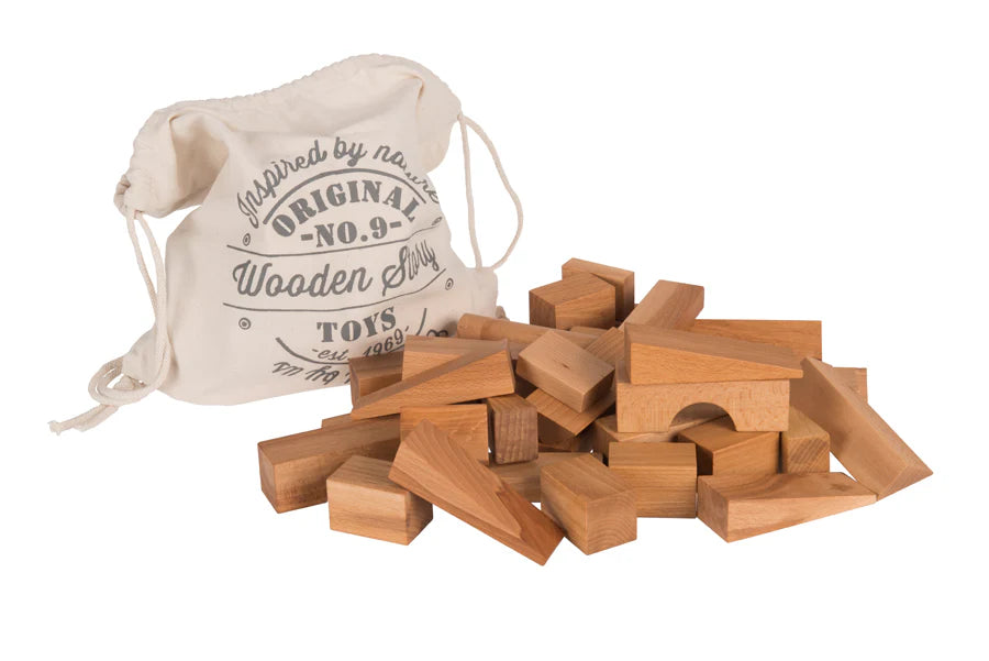 Wooden Story Wooden Story - Wooden Natural blocks in sack XL - 30 pcs - Pearls & Swines