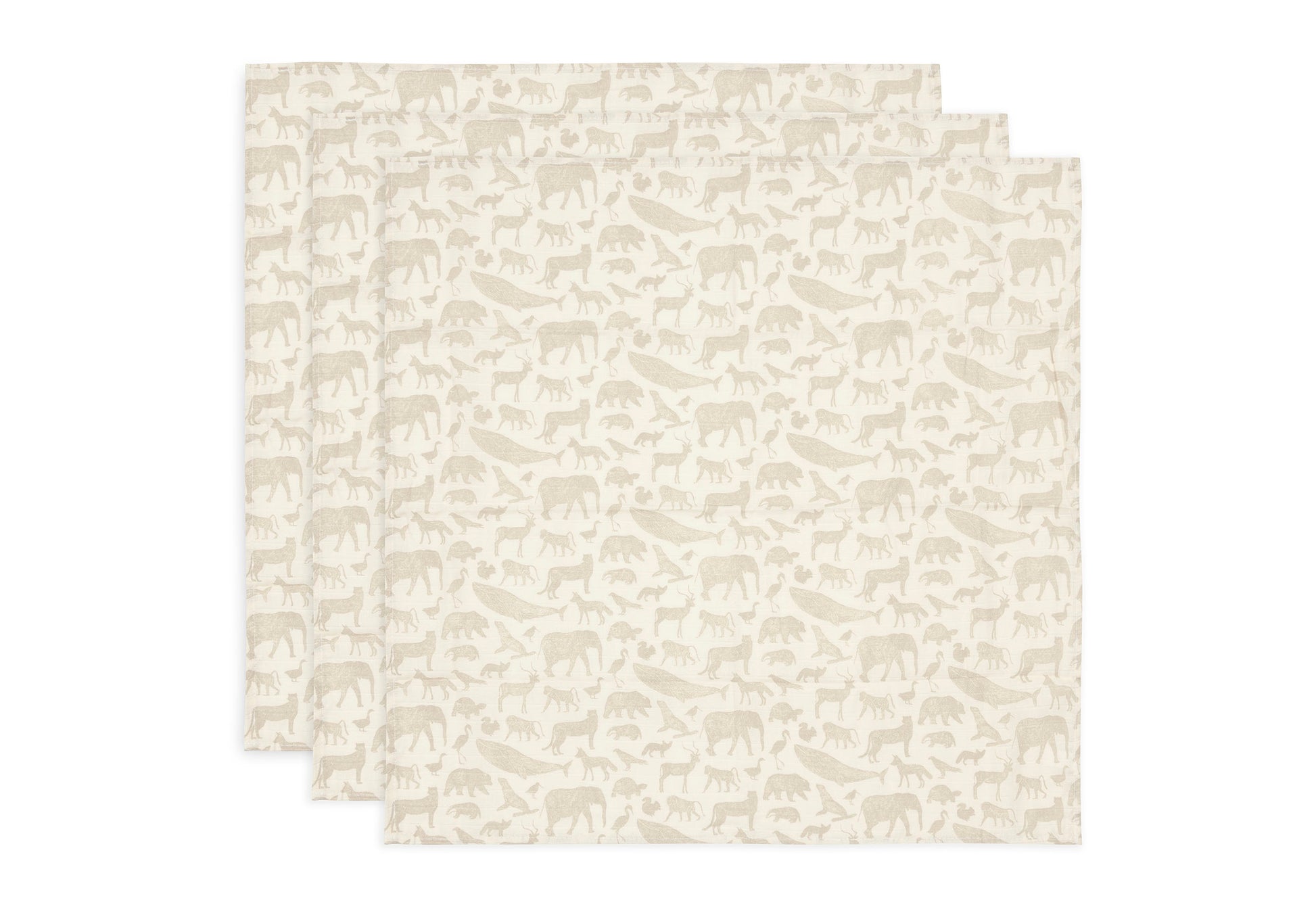 Jollein Jollein - Cloth Muslin - Animals Nougat - 3 Pack - Pearls & Swines