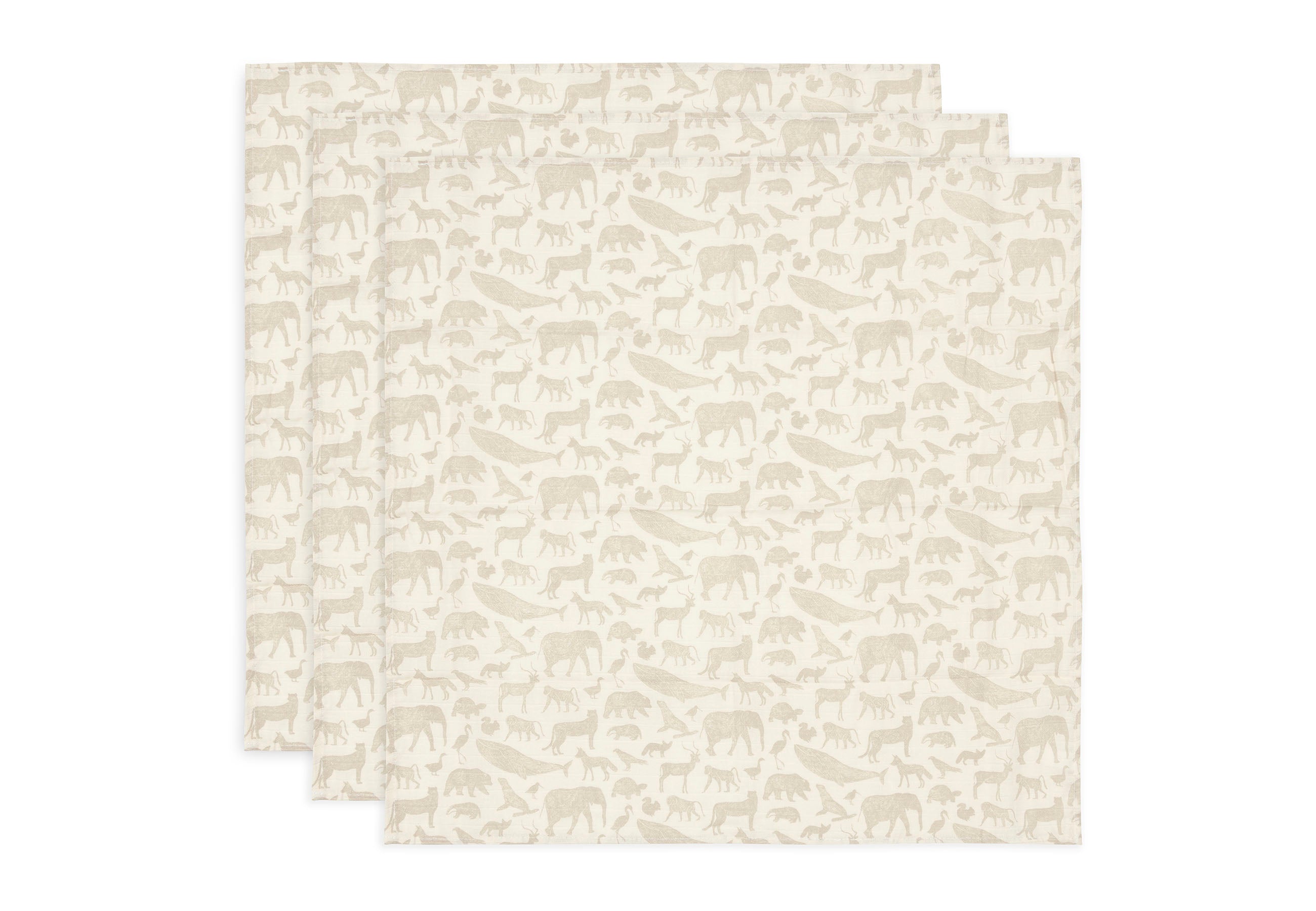 Jollein Jollein - Cloth Muslin - Animals Nougat - 3 Pack - Pearls & Swines