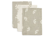 Jollein Jollein - Washcloth Muslin - Twig Olive Green - 3 Pack - Pearls & Swines