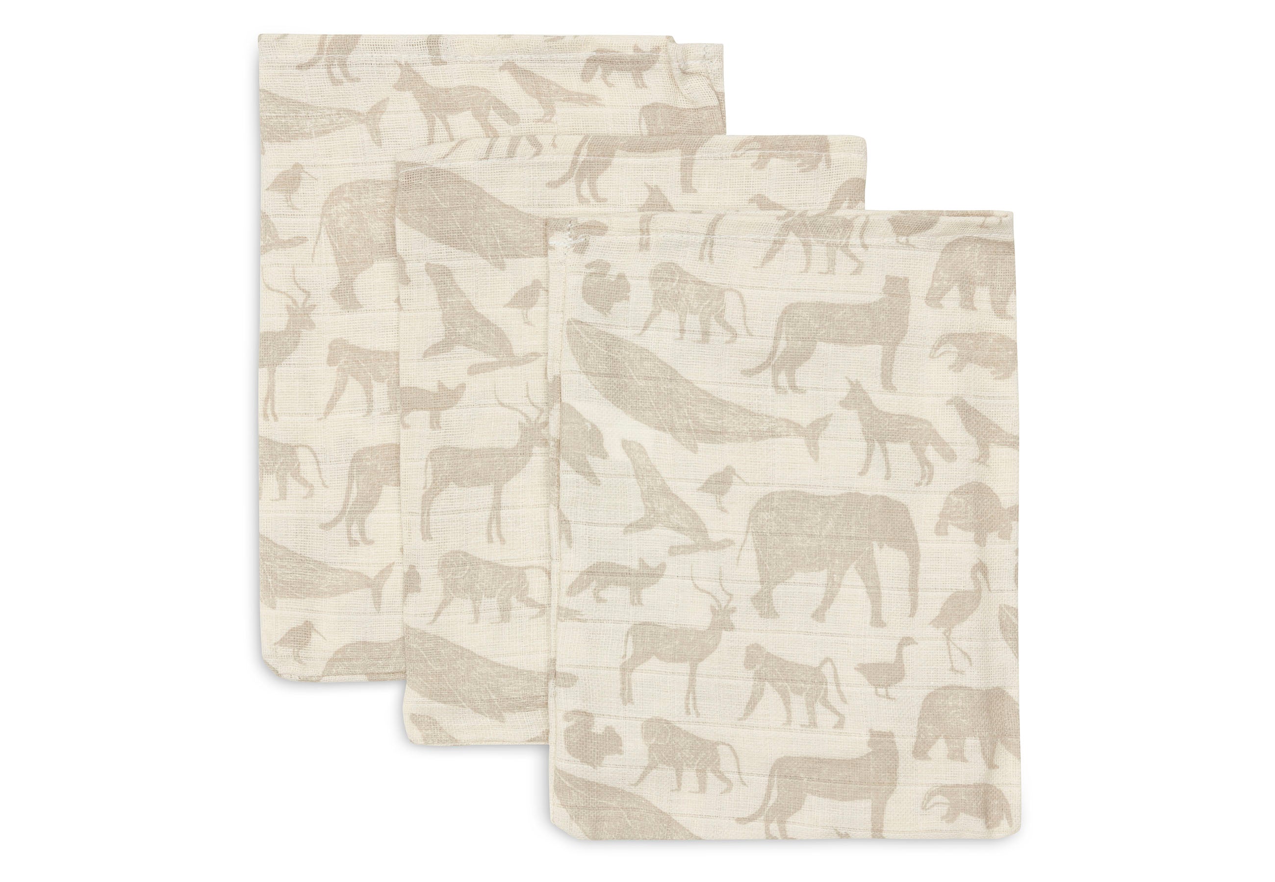 Jollein Jollein Washcloth Muslin 15x20cm - Animals Nougat (3 Pack) - Pearls & Swines