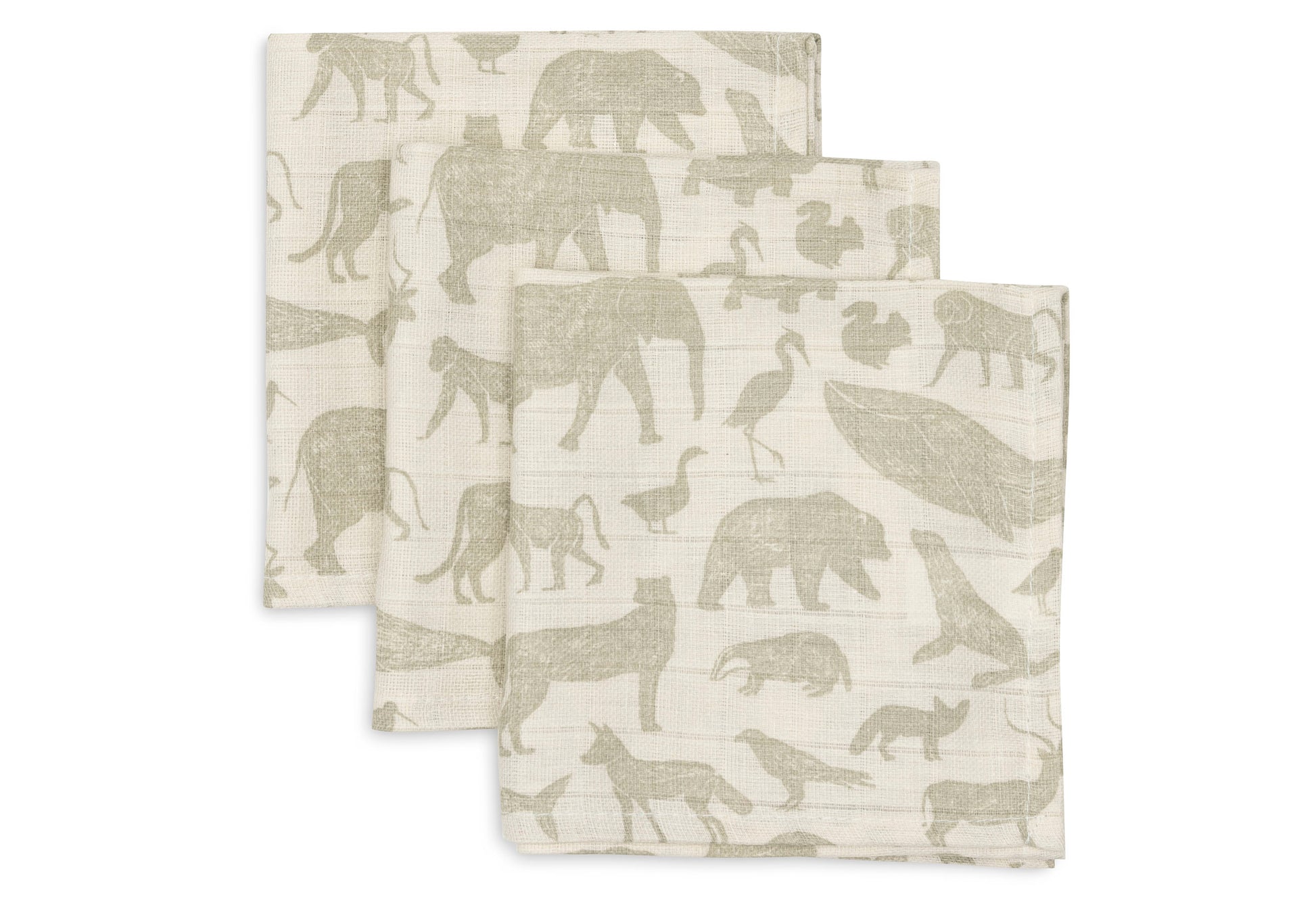 Jollein Jollein - Mouth Cloth Muslin - Animals Olive Green - 3 Pack - Pearls & Swines