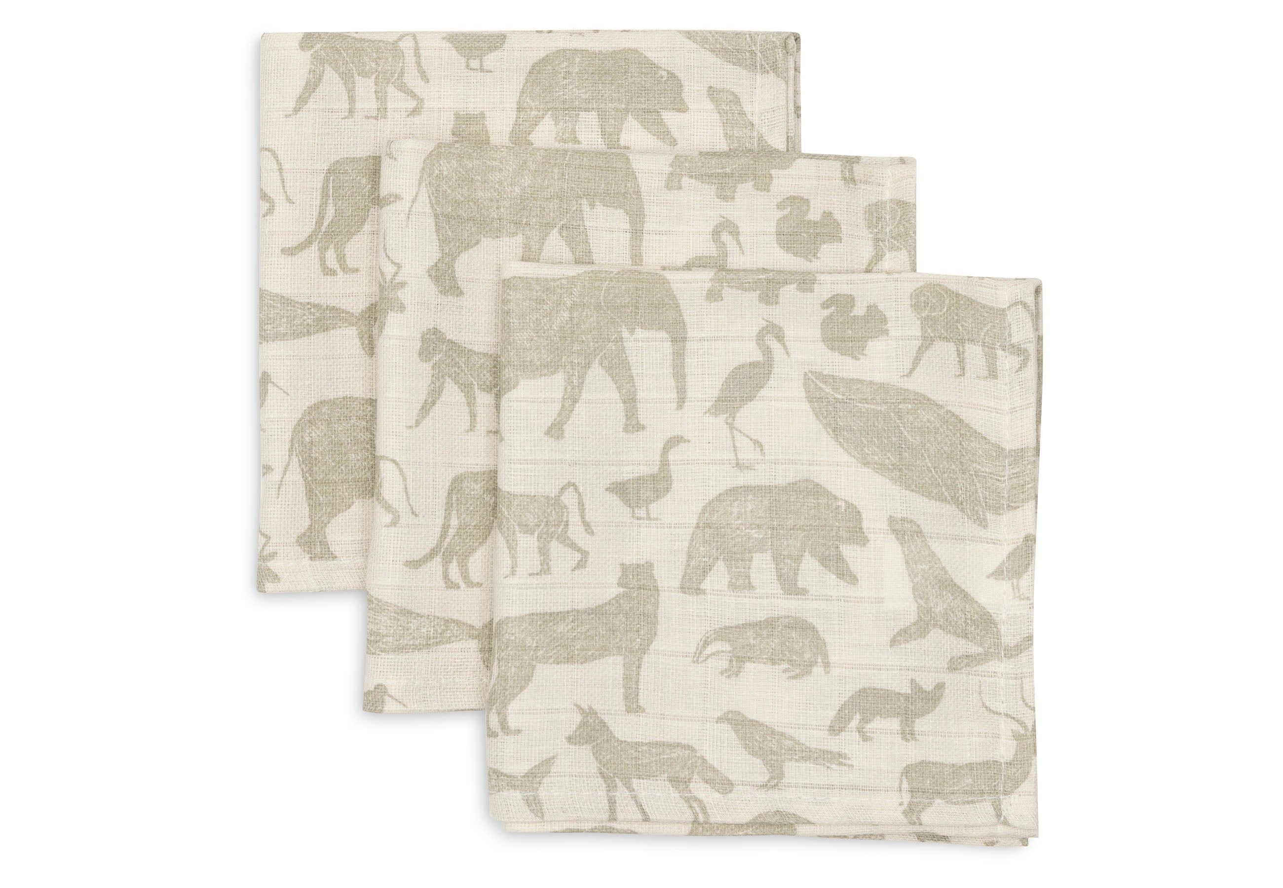 Jollein Jollein - Mouth Cloth Muslin - Animals Olive Green - 3 Pack - Pearls & Swines