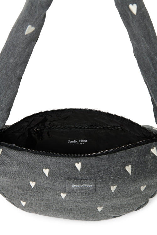 Pearls & Swines Studio Noos - Denim Mini Cross Body Bag - Grey Hearts - Pearls & Swines