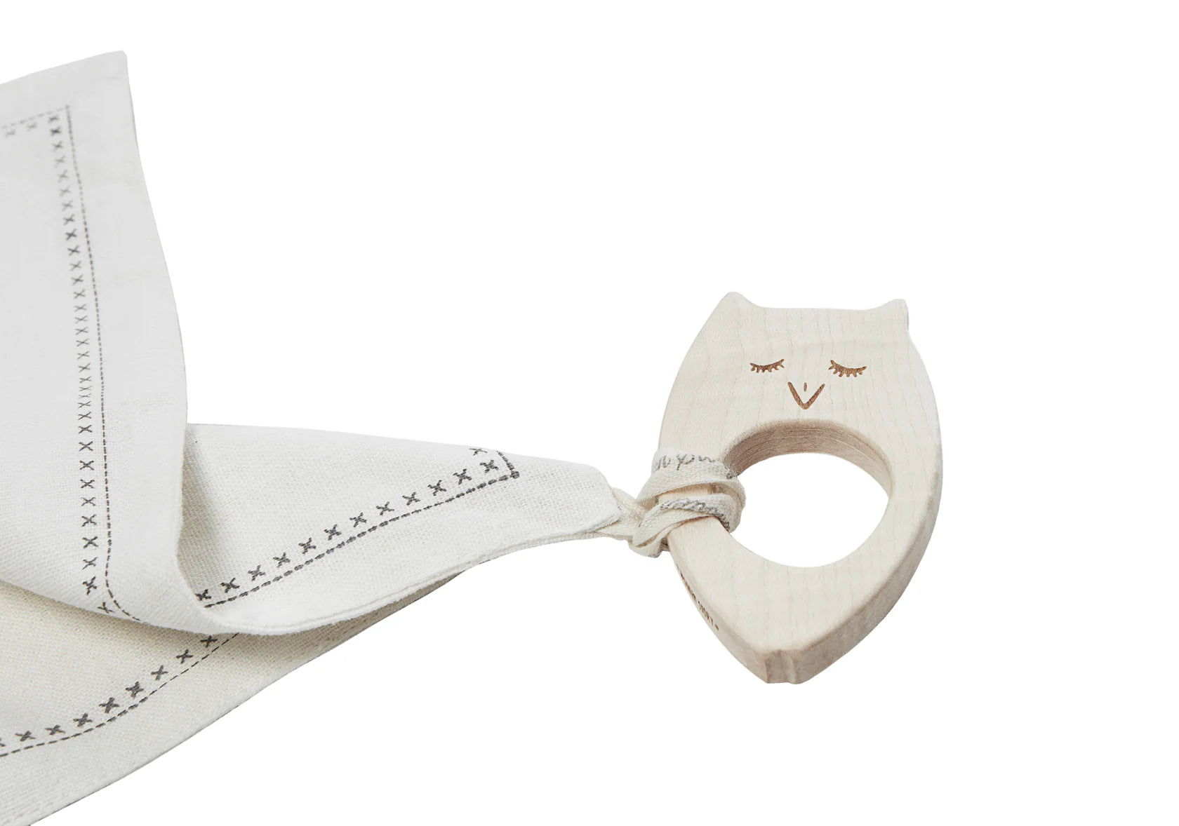 Wooden Story Wooden Story - Mini teether with hanky - Owl - Pearls & Swines