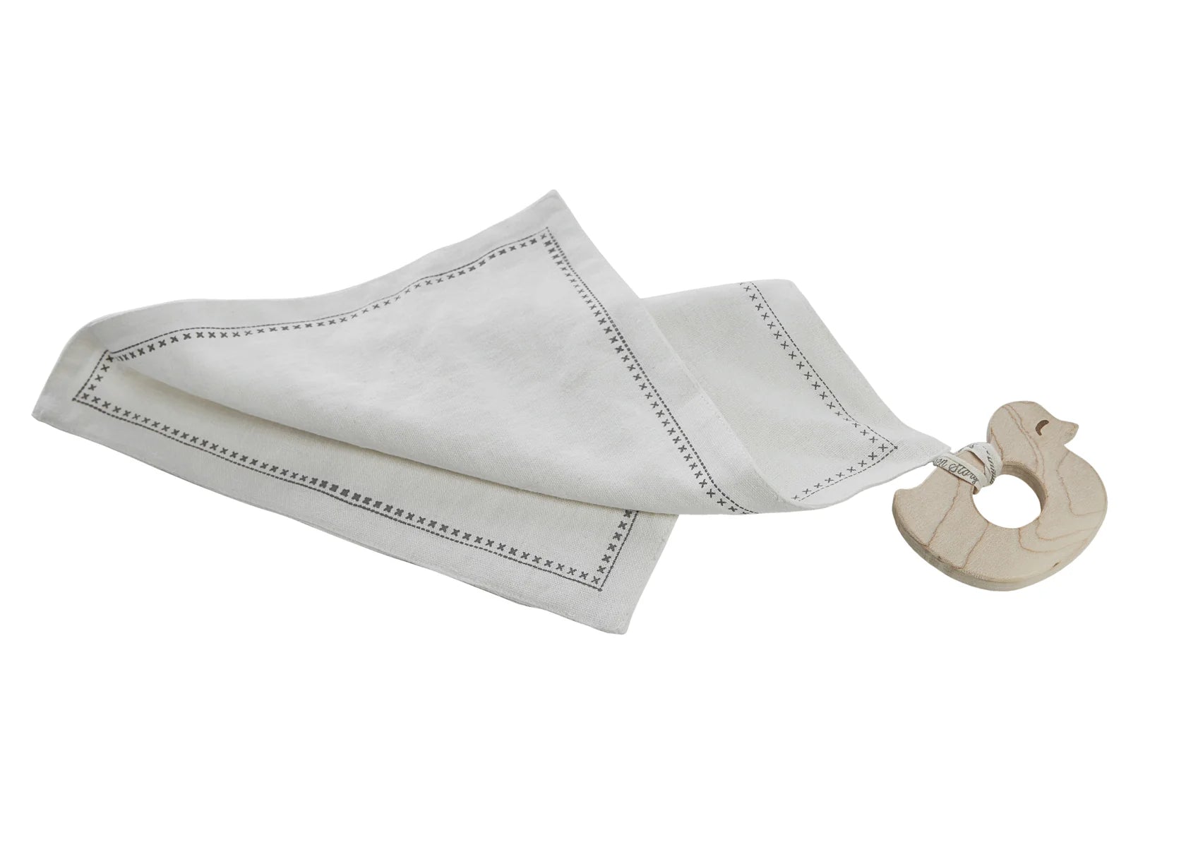 Wooden Story Wooden Story - Mini teether with hanky - Baby duck - Pearls & Swines