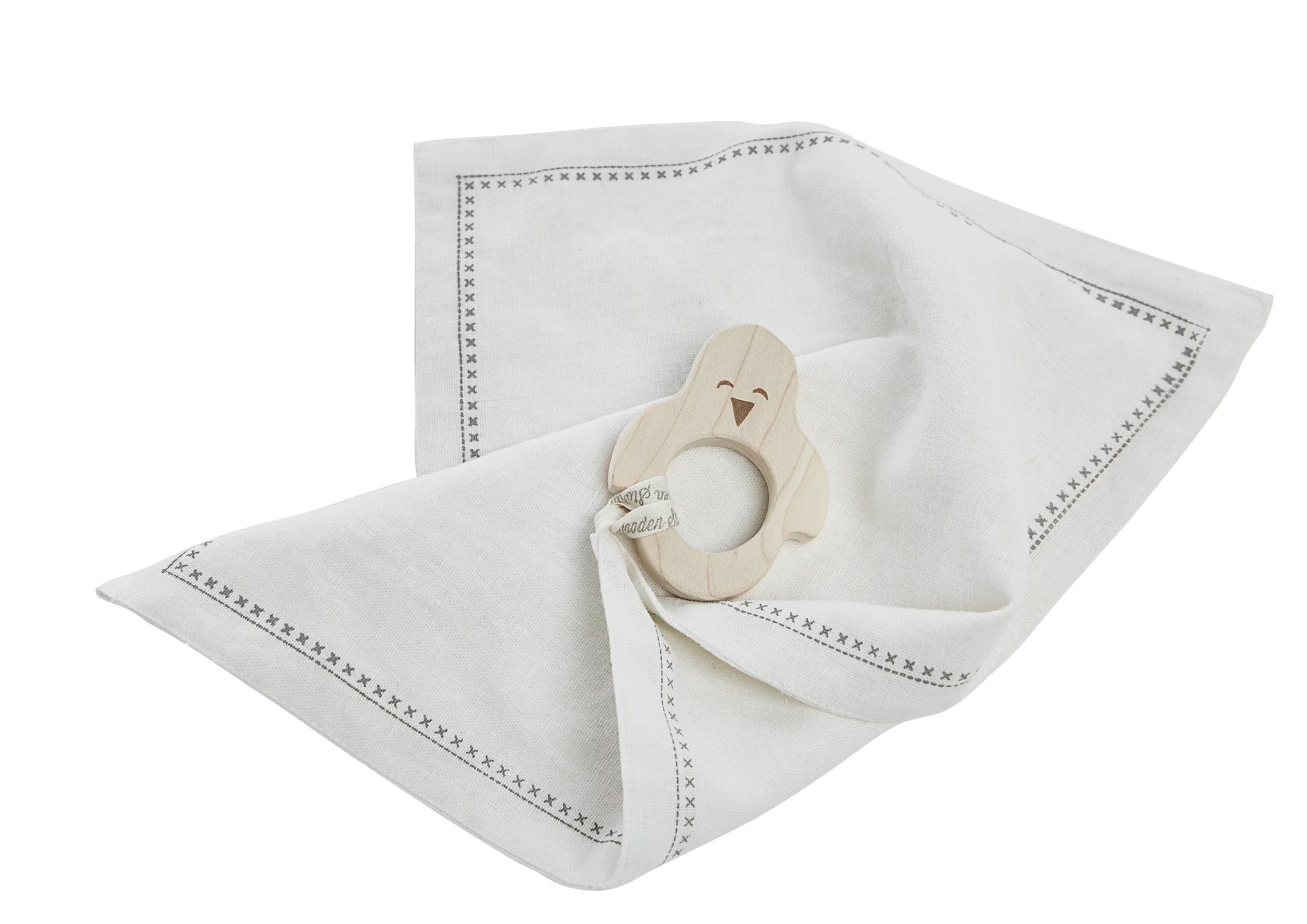 Wooden Story Wooden Story - Mini teether with hanky - Penguin - Pearls & Swines