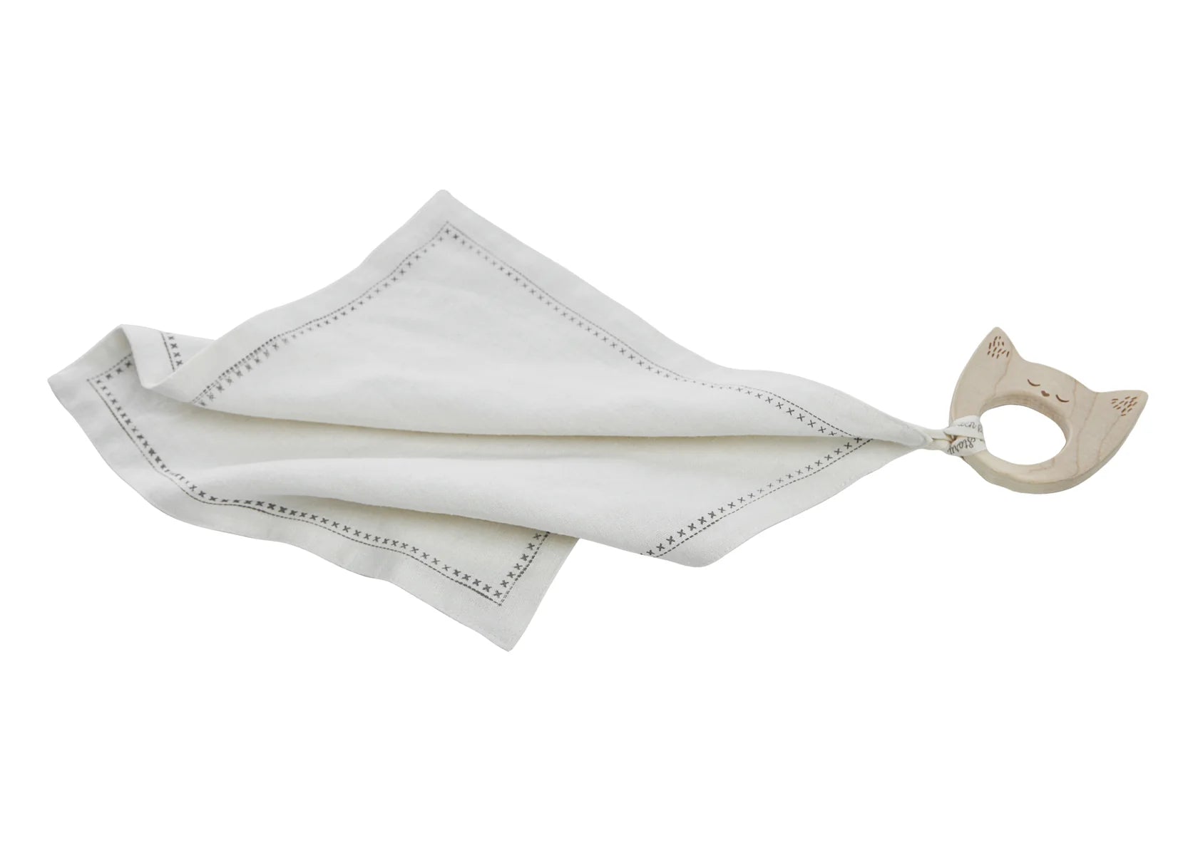 Wooden Story Wooden Story - Mini teether with hanky - Yawning Cat - Pearls & Swines