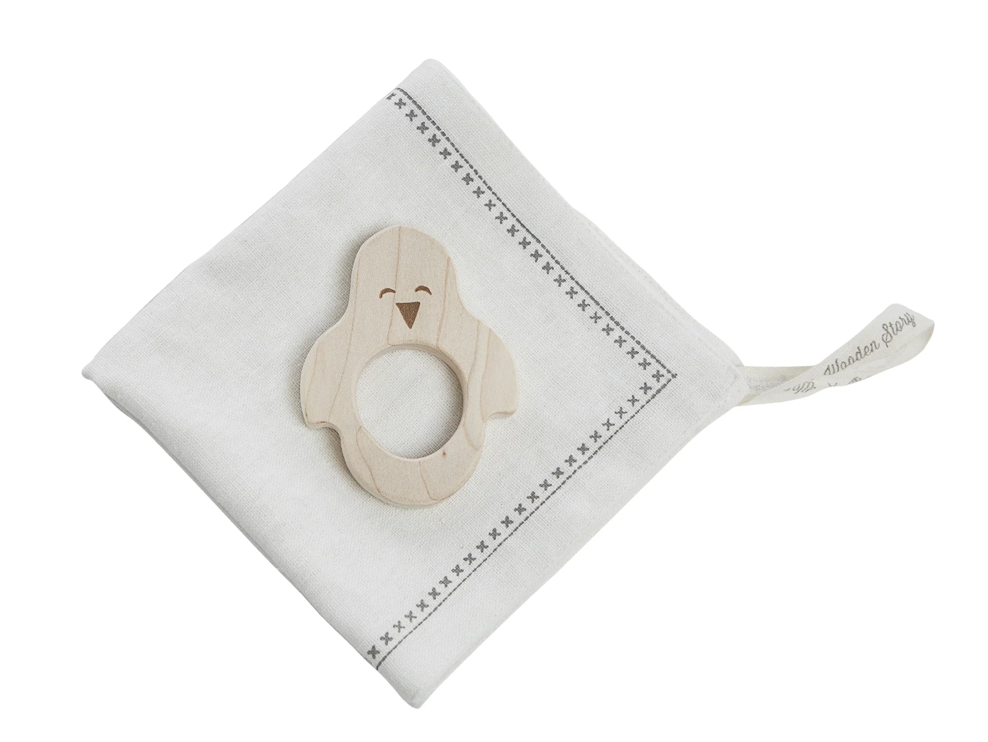 Wooden Story Wooden Story - Mini teether with hanky - Penguin - Pearls & Swines