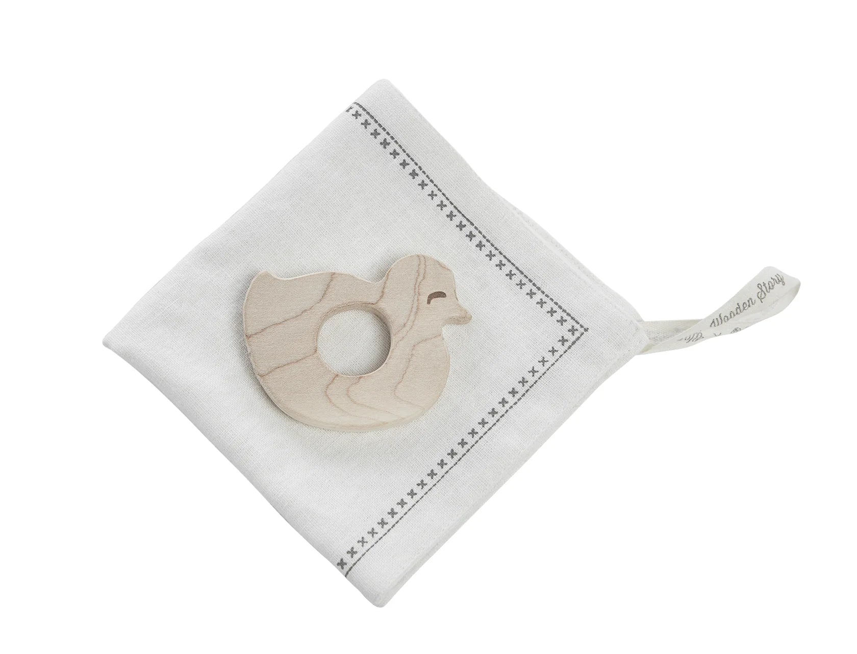 Wooden Story Wooden Story - Mini teether with hanky - Baby duck - Pearls & Swines