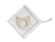 Wooden Story Wooden Story - Mini teether with hanky - Yawning Cat - Pearls & Swines