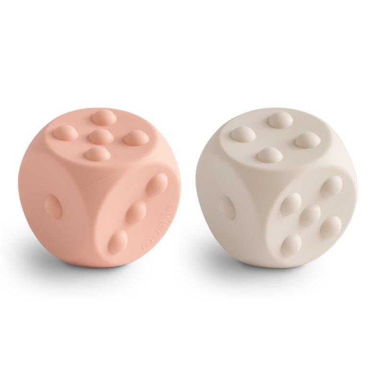 Mushie Mushie Dice Press Toy 2-Pack - Blush/Shifting Sand - Pearls & Swines