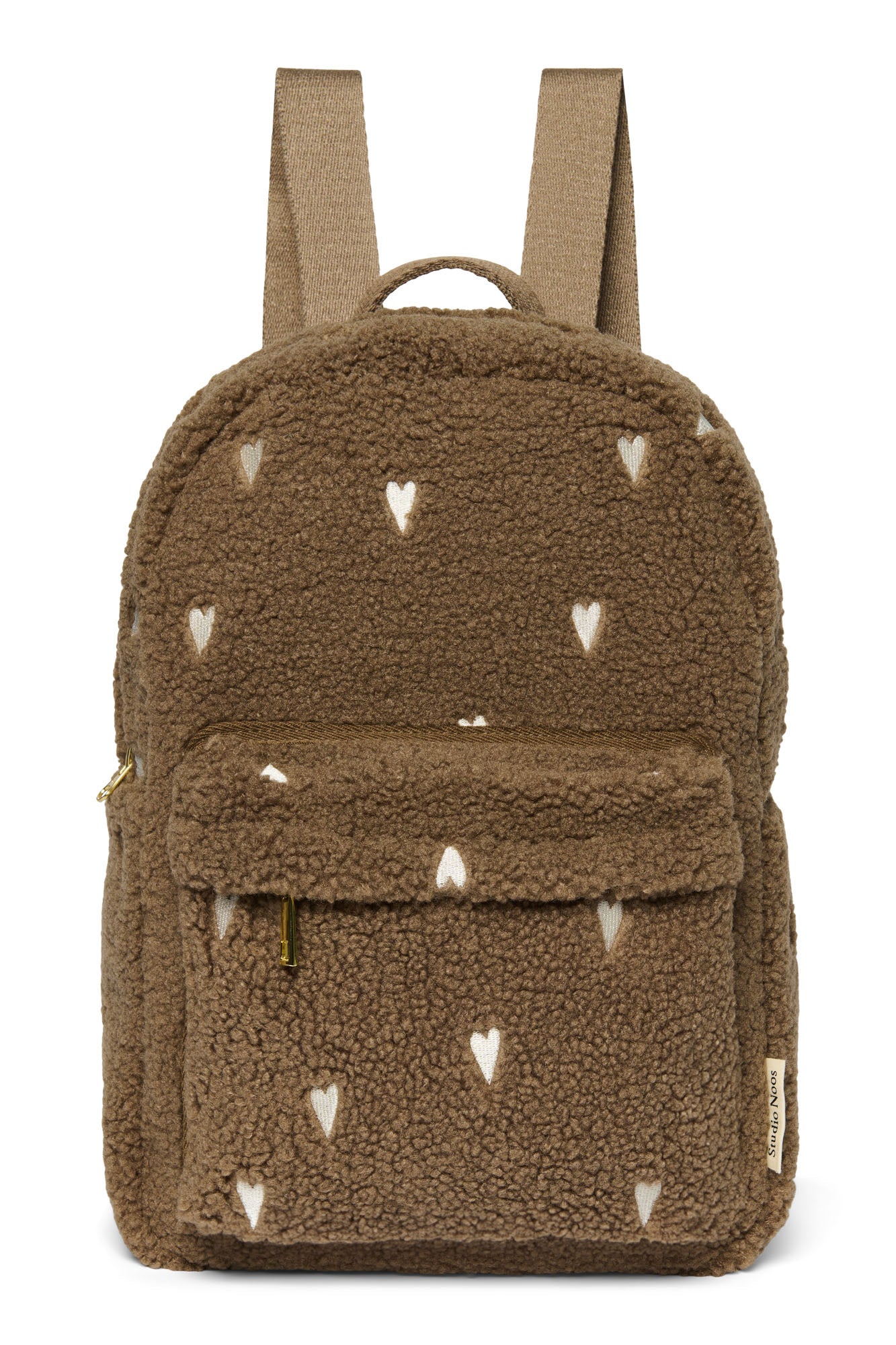 Pearls & Swines Studio Noos - Teddy Midi Backpack with Front Pocket - Brown Hearts - Pearls & Swines