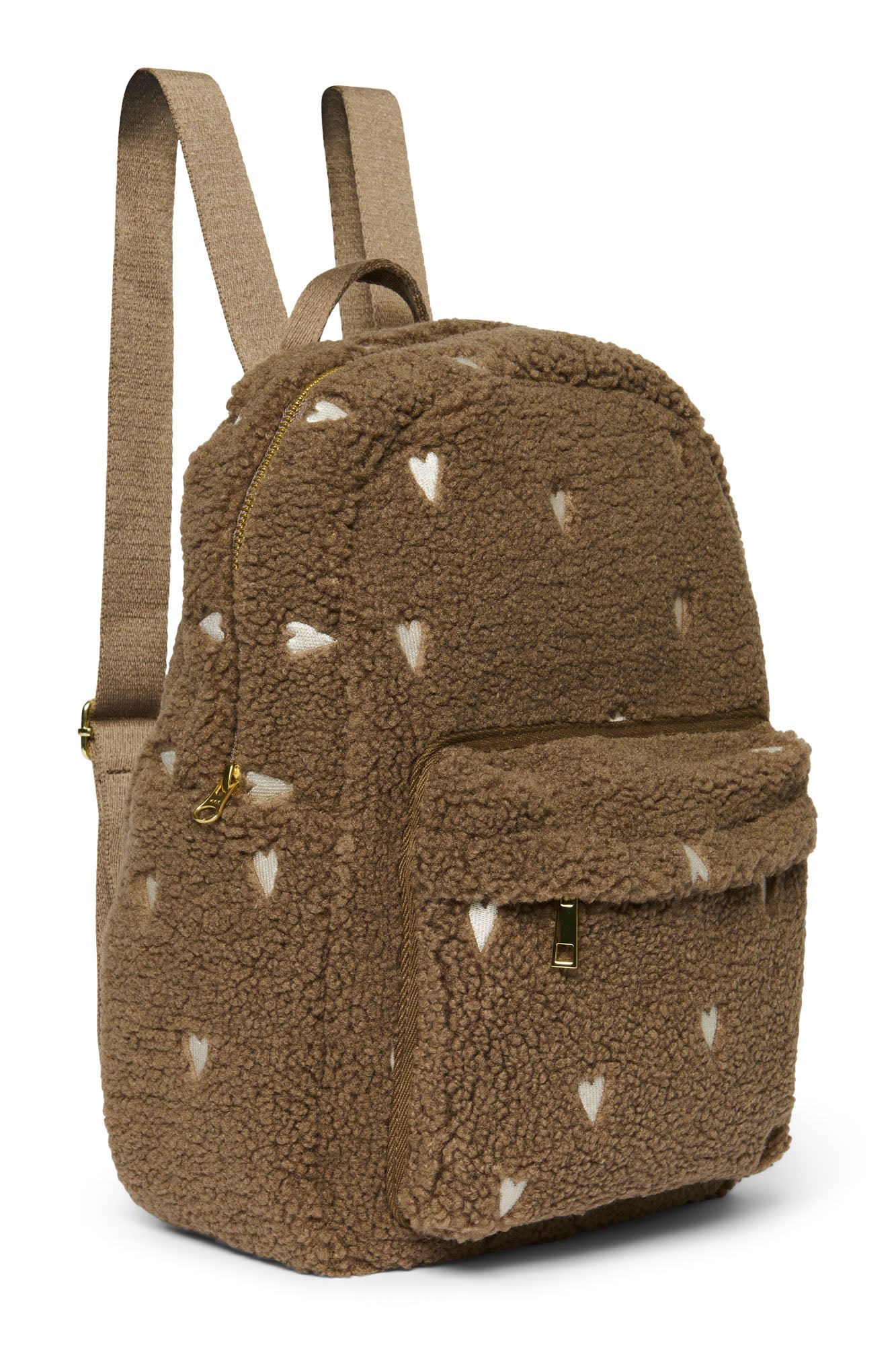 Pearls & Swines Studio Noos - Teddy Midi Backpack with Front Pocket - Brown Hearts - Pearls & Swines