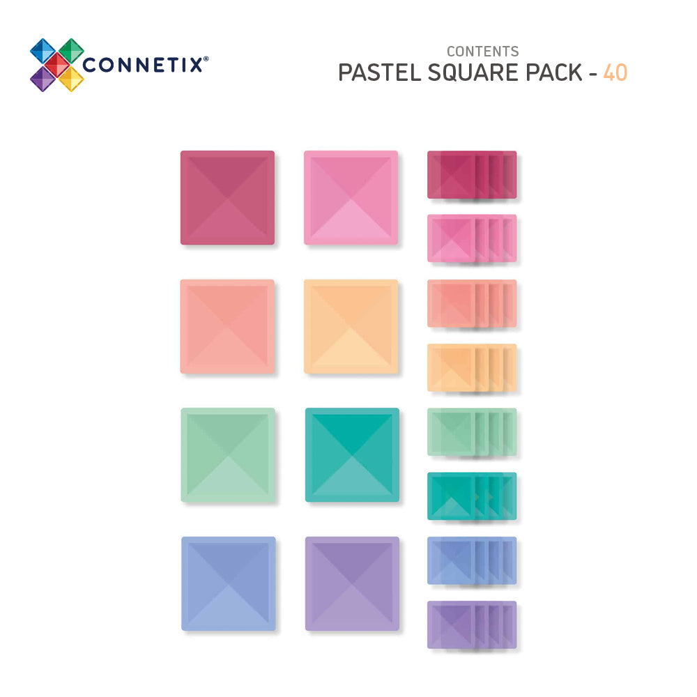 Connetix Tiles Connetix Tiles - Pastel Square - Pack 40 pc - Pearls & Swines