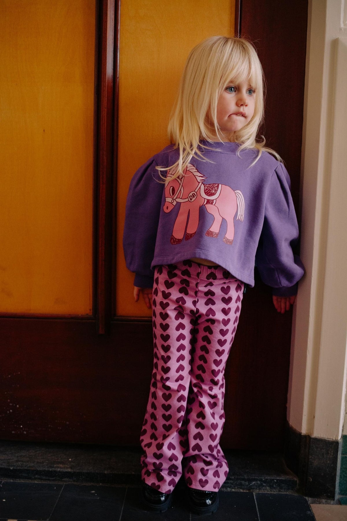 Daily Brat Daily Brat - Flared Pants - Purple Hearts - Pearls & Swines