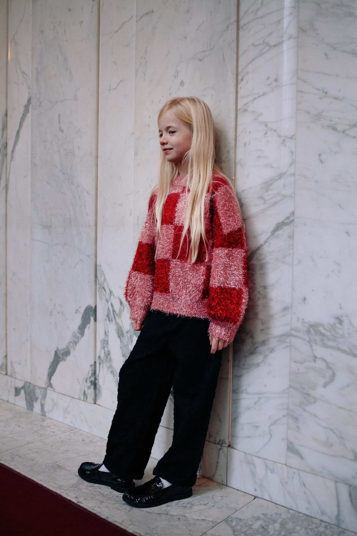 Daily Brat Daily Brat - Sweater - Red Glitter Blocked - Pearls & Swines