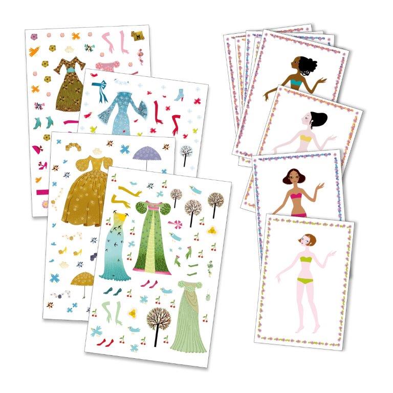 Djeco Djeco Stickers and Paper Dolls - Dresses Through the Seasons - Pearls & Swines