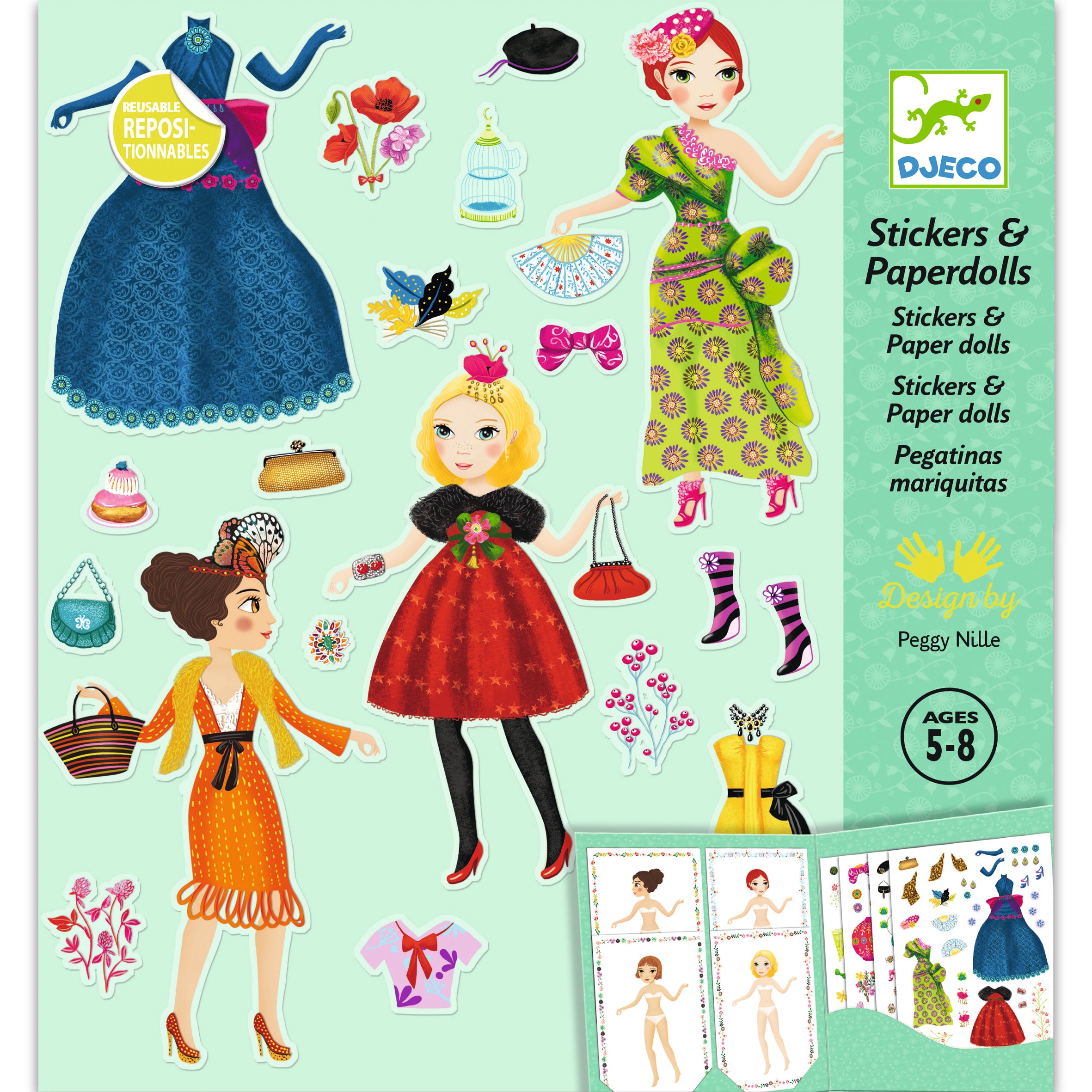 Djeco Djeco - Stickers and Paper Dolls - Massive Fashion - Pearls & Swines