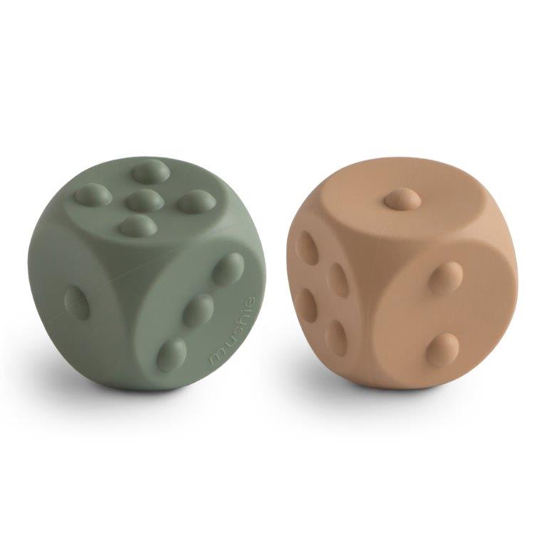 Mushie Mushie Dice Press Toy 2-Pack - Dried Thyme/Natural - Pearls & Swines