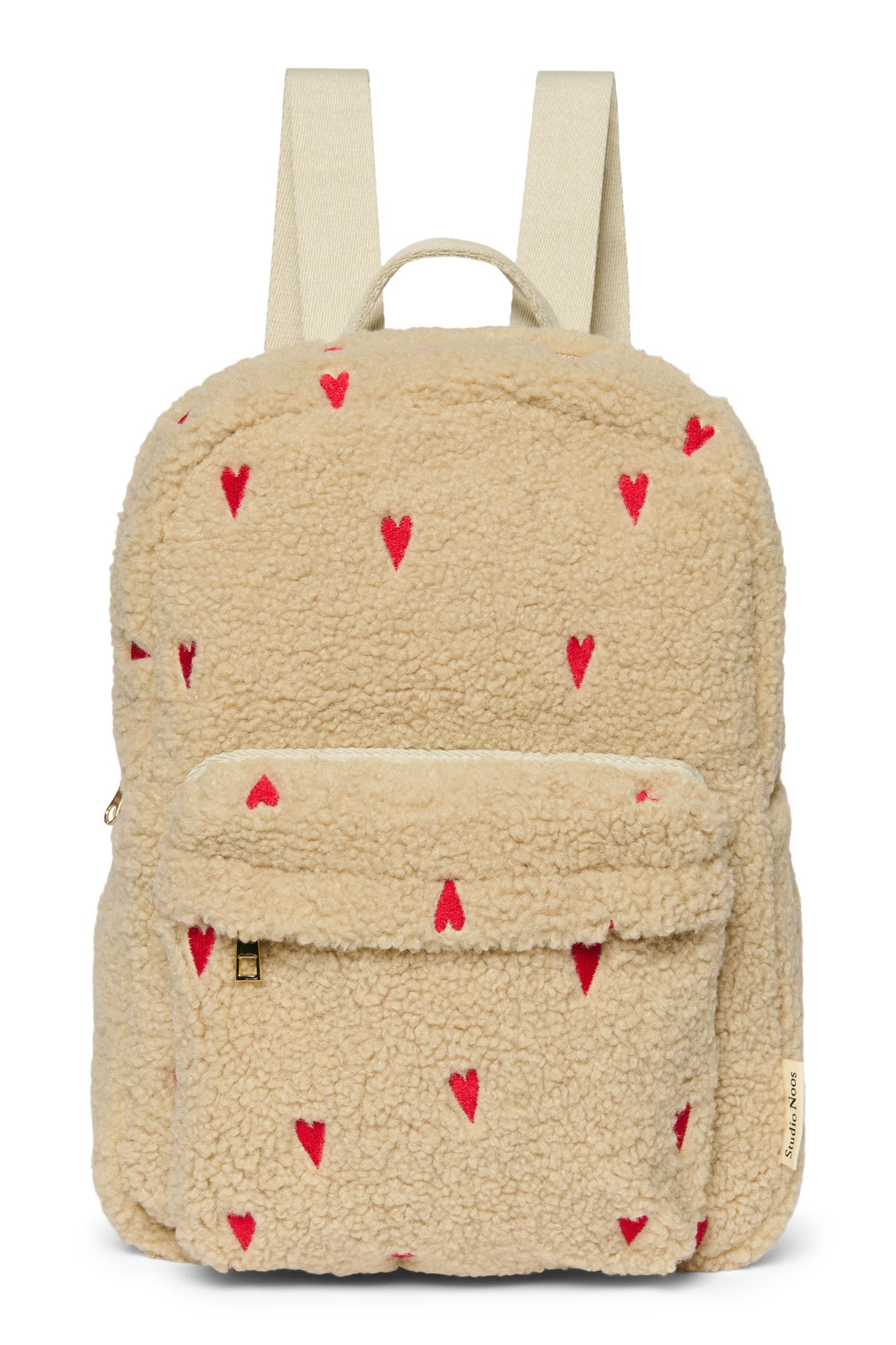 Pearls & Swines Studio Noos - Teddy Midi Backpack with Front Pocket - Ecru Hearts - Pearls & Swines