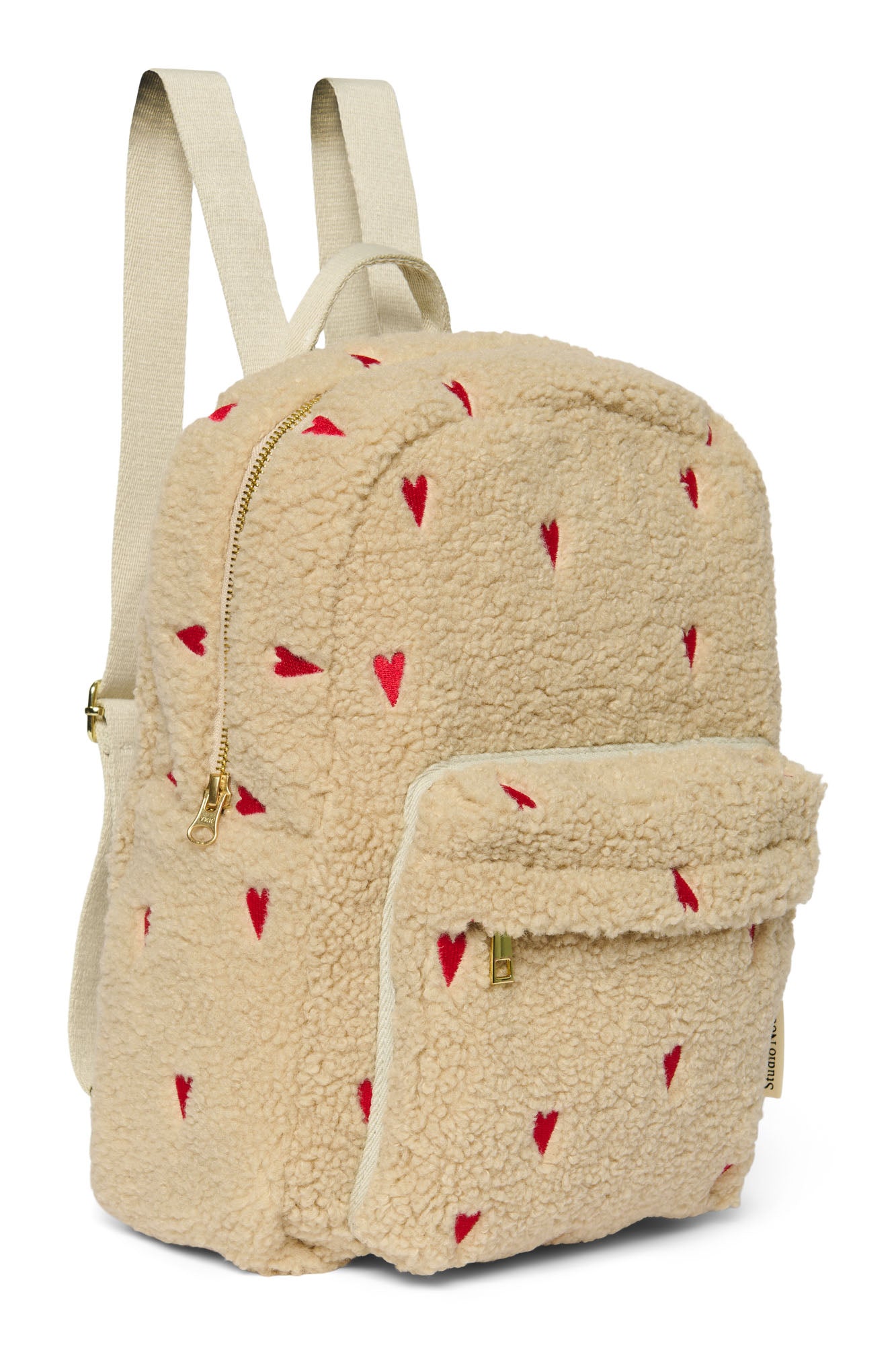 Pearls & Swines Studio Noos - Teddy Midi Backpack with Front Pocket - Ecru Hearts - Pearls & Swines