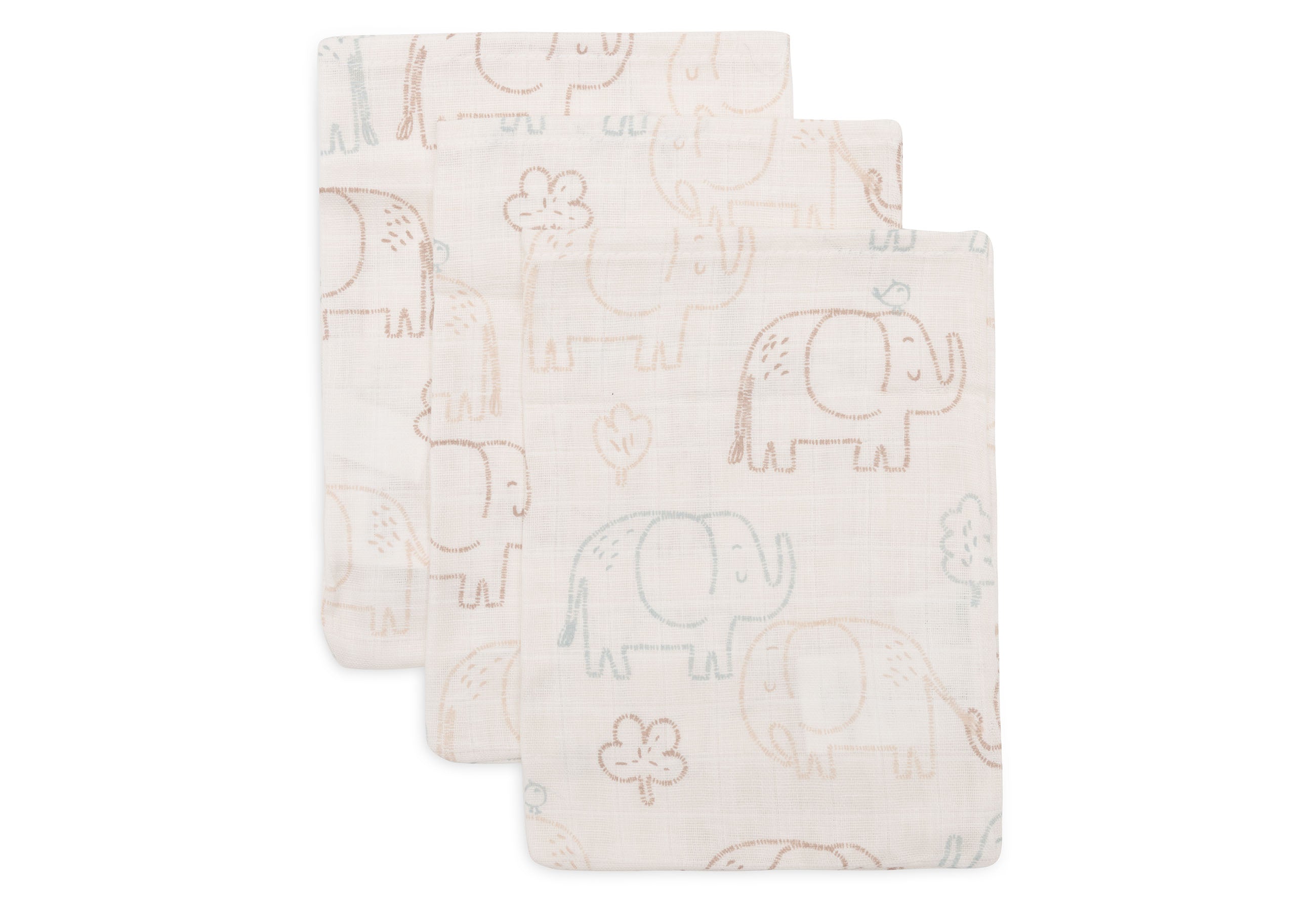 Jollein Jollein - Washcloth Muslin - Elephant Tales - 3 Pack - Pearls & Swines