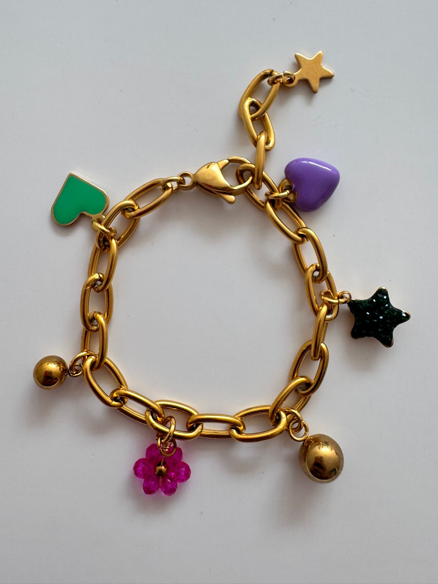 Bymelo Bymelo - Bracelet - Charms Green heart - Pearls & Swines