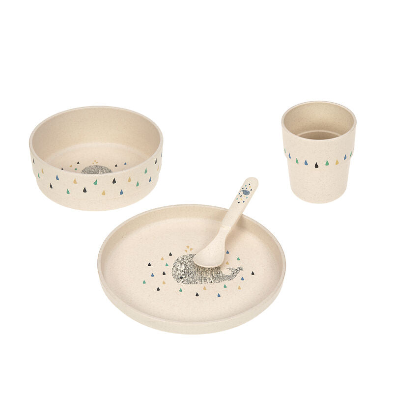 Lässig Lässig - Dish Set PP/Cellulose 4 pcs - Little Water Whale - Pearls & Swines