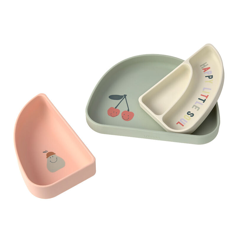 Lässig Lässig - Silicon Section Dish Set 3 pcs - Happy Fruits Cherry - Pearls & Swines