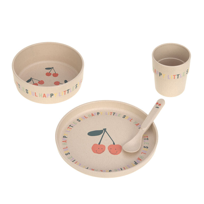 Lässig Lässig - Dish Set PP/Cellulose 4 pcs - Happy Fruits Cherry - Pearls & Swines