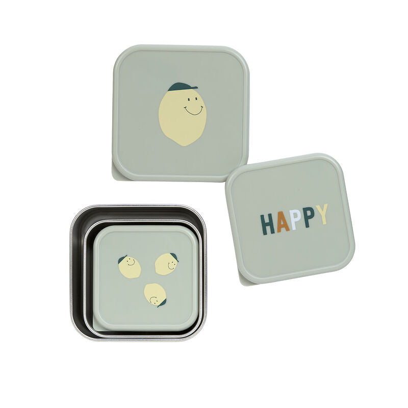 Lässig Lässig - Snackbox Stainless Steel 3 pcs - Happy Fruits Lemon - Pearls & Swines