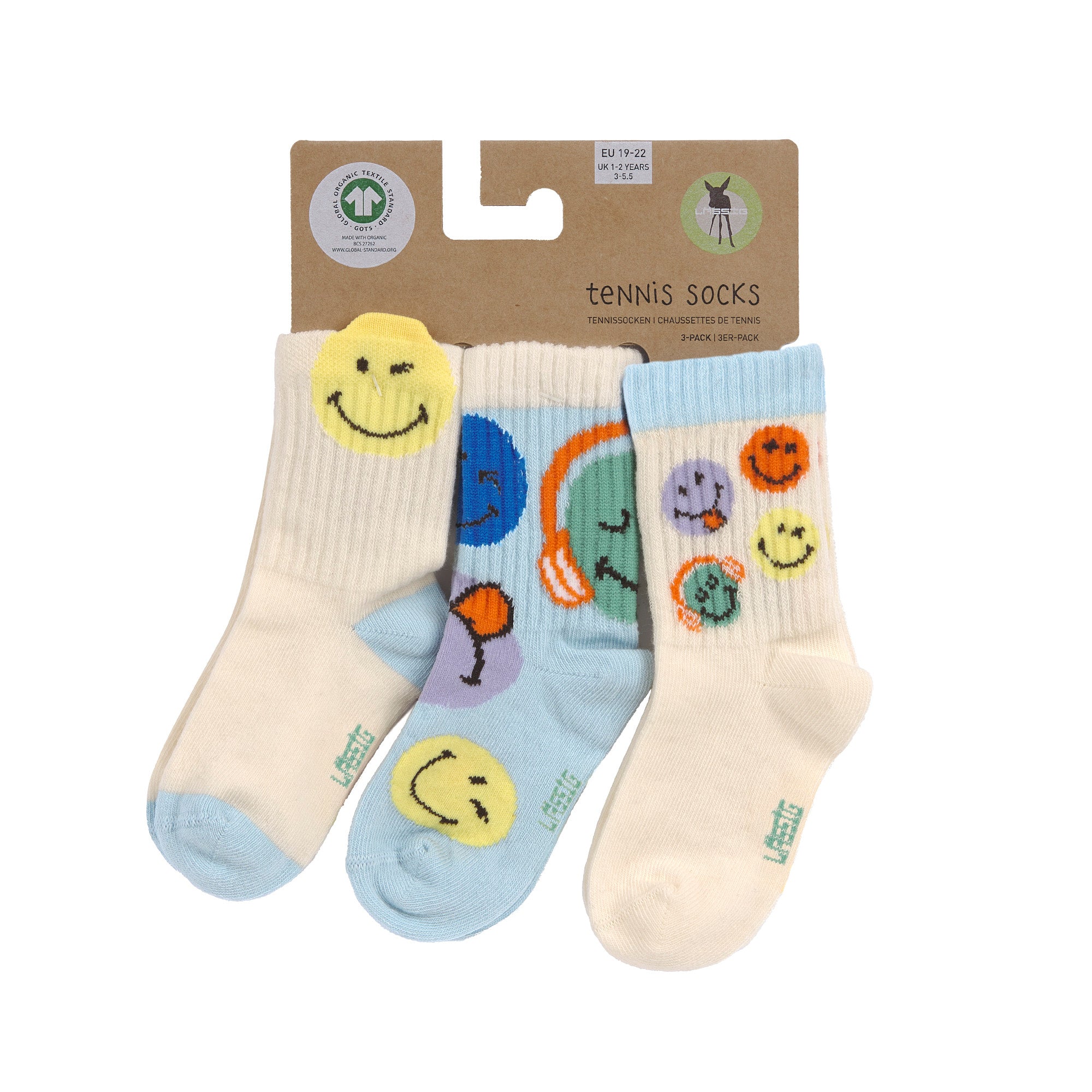 Lässig Lässig - Tennis Socks Kids GOTS (3 pcs) - Smiley World Blue - Pearls & Swines