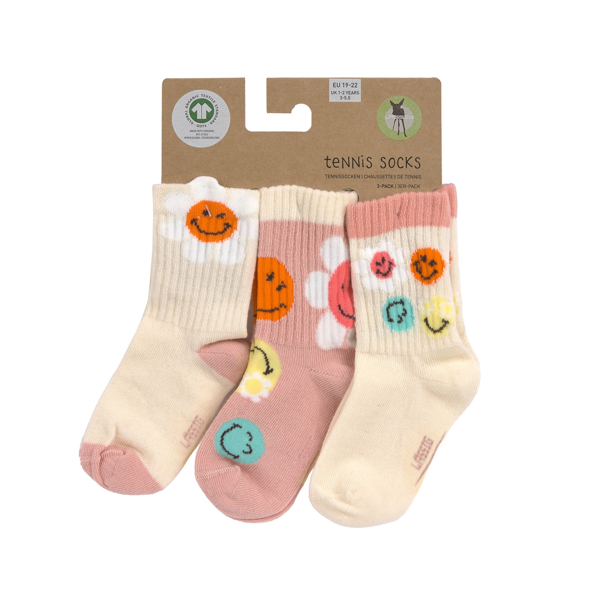 Lässig Lässig - Tennis Socks Kids GOTS (3 pcs) - Smiley World Dusty Rose - Pearls & Swines