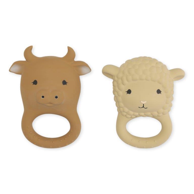 Konges Sløjd Konges Sløjd 2-Pack Teether Farm - Sheep/Cow - Pearls & Swines