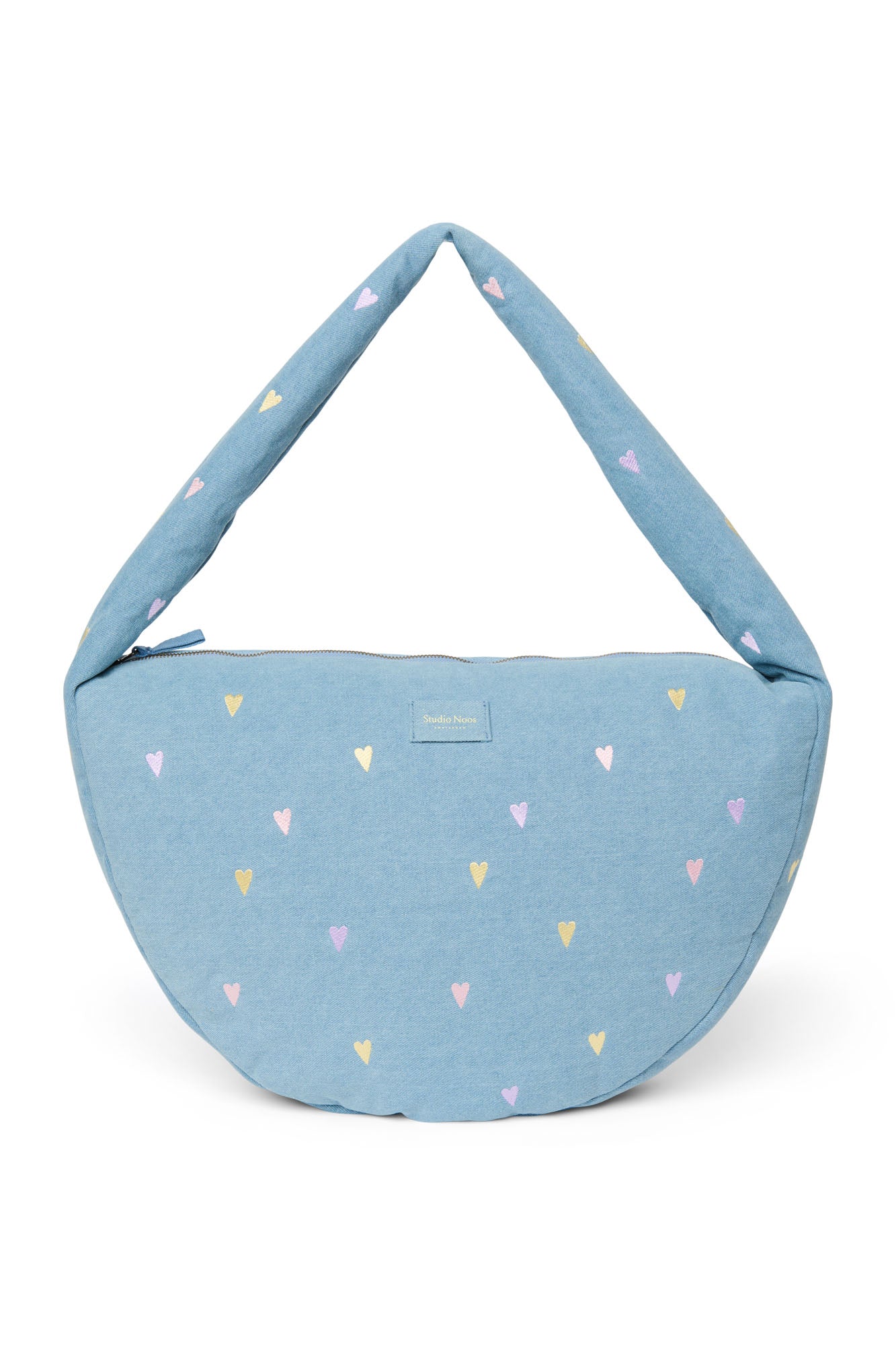 Pearls and Swines Studio Noos - Denim Cross Body Bag - Light Blue Hearts - Pearls & Swines