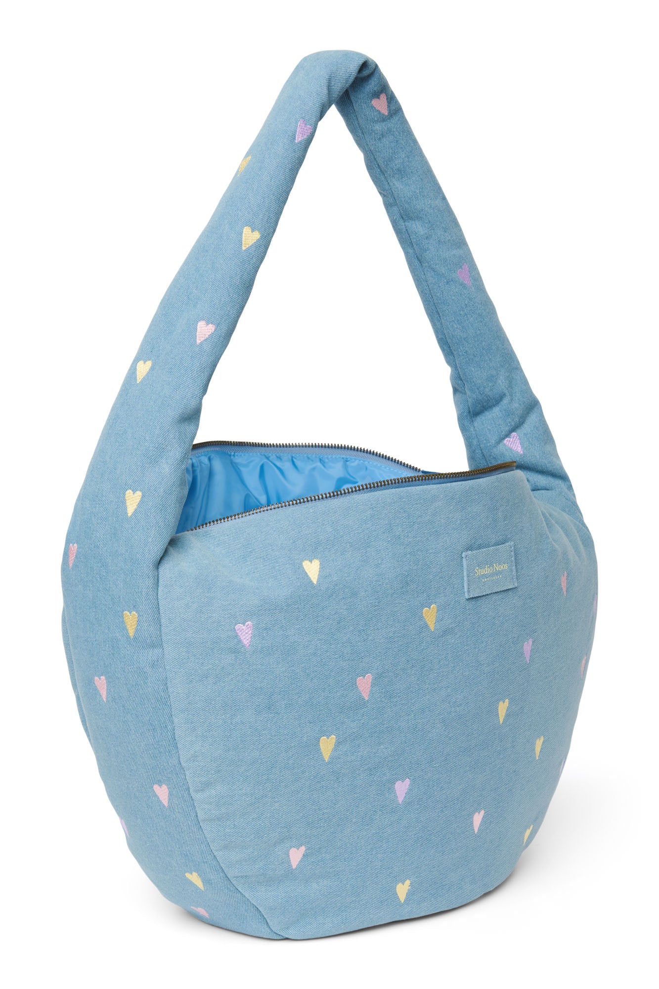 Pearls and Swines Studio Noos - Denim Cross Body Bag - Light Blue Hearts - Pearls & Swines