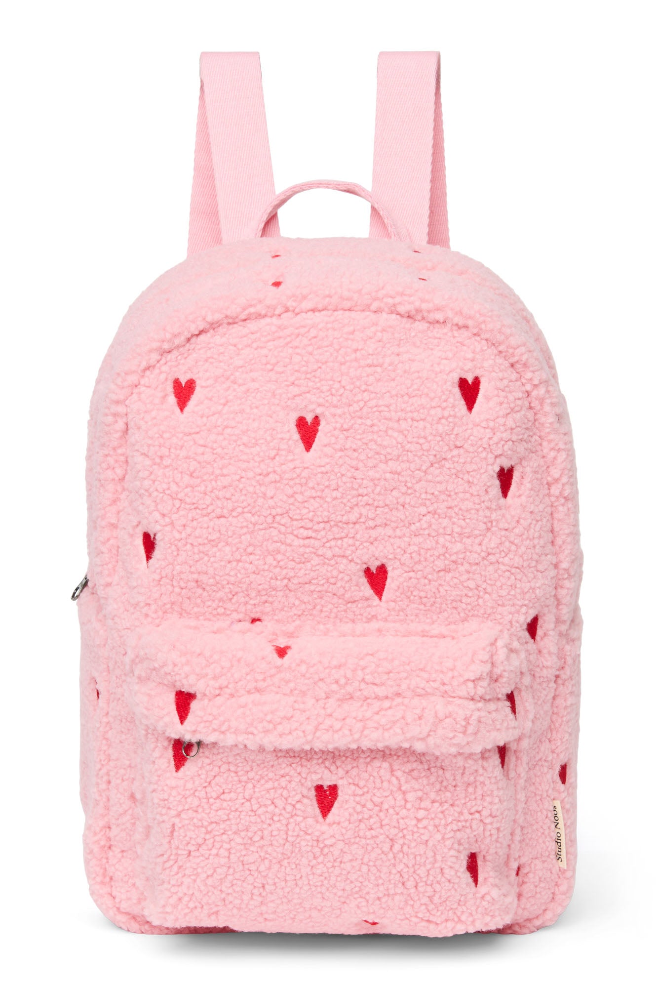 Pearls and Swines Studio Noos - Teddy Midi Backpack with Front Pocket - Light Pink Hearts - Pearls & Swines