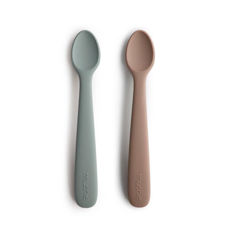 Mushie Mushie Silicone Feeding Spoons 2-Pack - Stone/Cloudy Mauve - Pearls & Swines