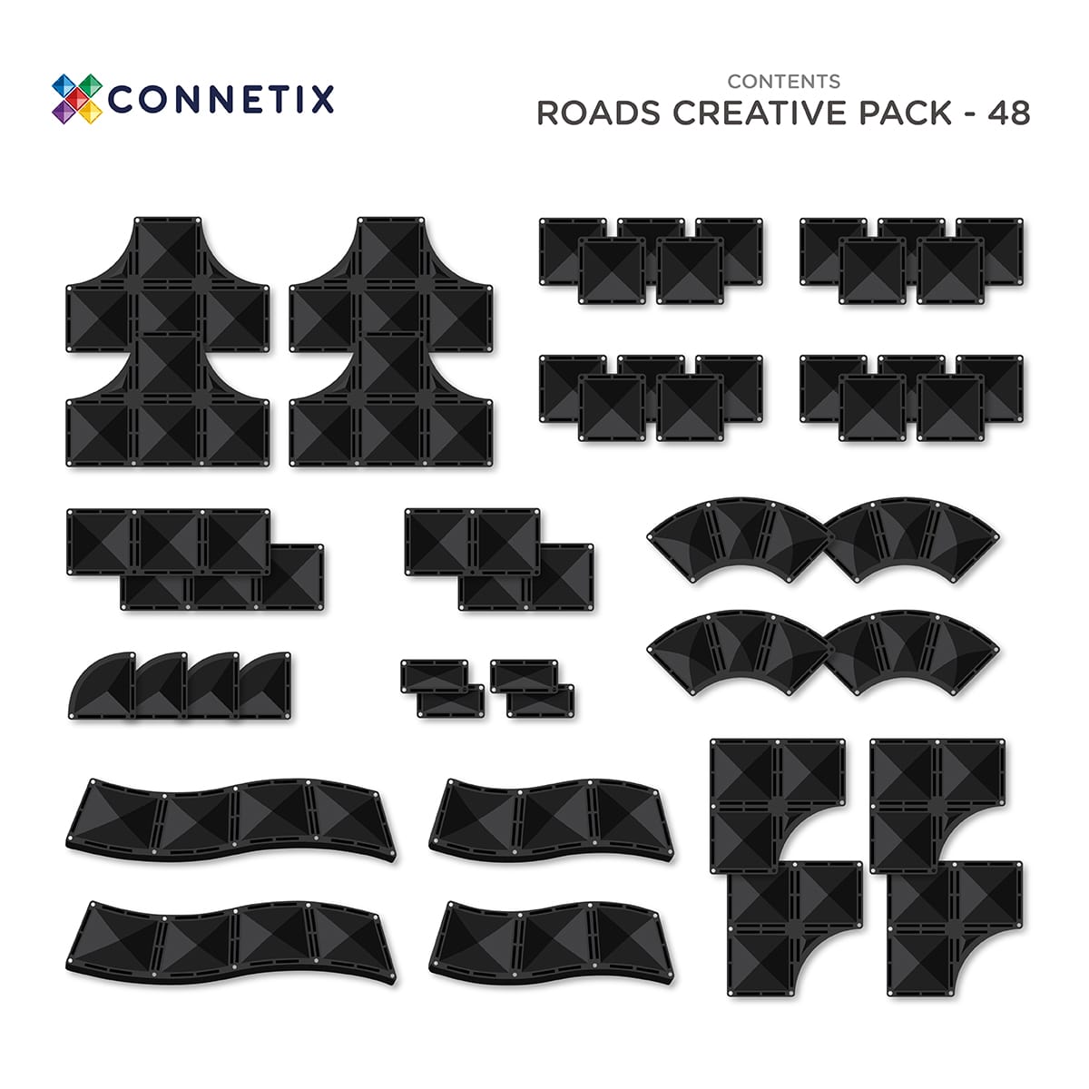 Connetix Tiles Connetix Creative Roads Pack 48 pc - Pearls & Swines