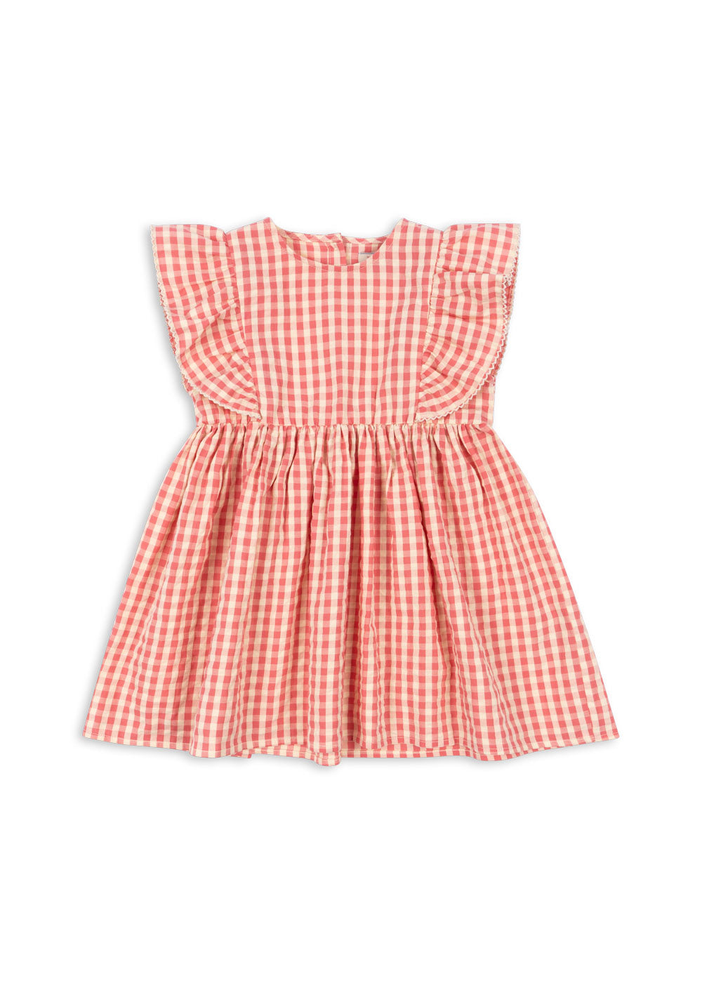 Konges Sløjd Konges Sløjd - Kim Frill Dress Gots - Flamingo Plume check - Pearls & Swines